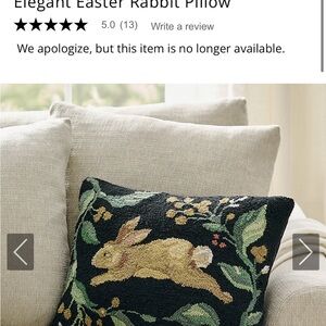 Grandin road hand hooked wool Elegant Easter Rabbit Pillow Cottagecore farmhouse